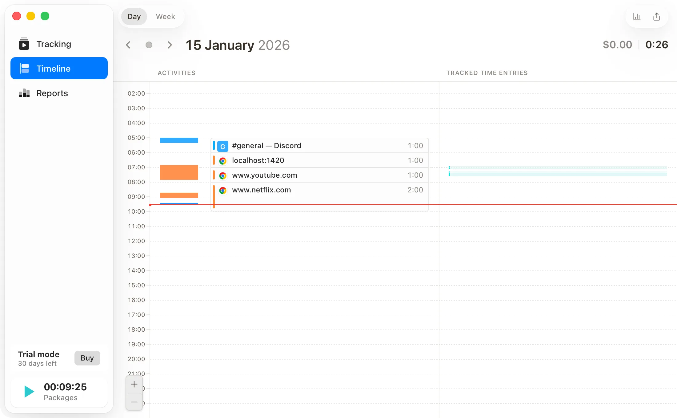 Horario Timeline in light mode